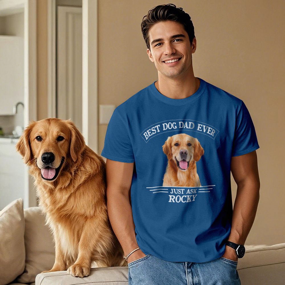 Custom Photo Vintage T-Shirt Personalized Dog Dad Vintage Tee Gift Idea - GetPhotoSocksUk
