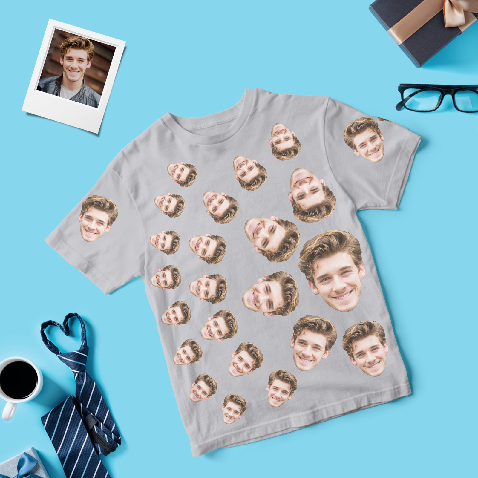 Personalized Father Shirt Photo T-Shirt Custom Father's Day Big And Small Head Funny T-Shirt