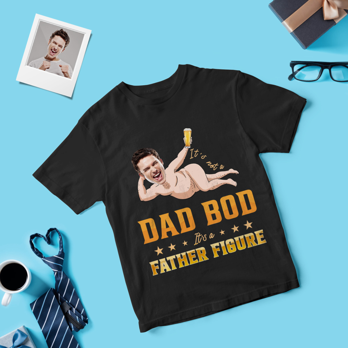 Custom Face T Shirt Personalized Dad Bod Father Figure Funny Face T Shirt Fathers Day Gift - GetPhotoSocksUk