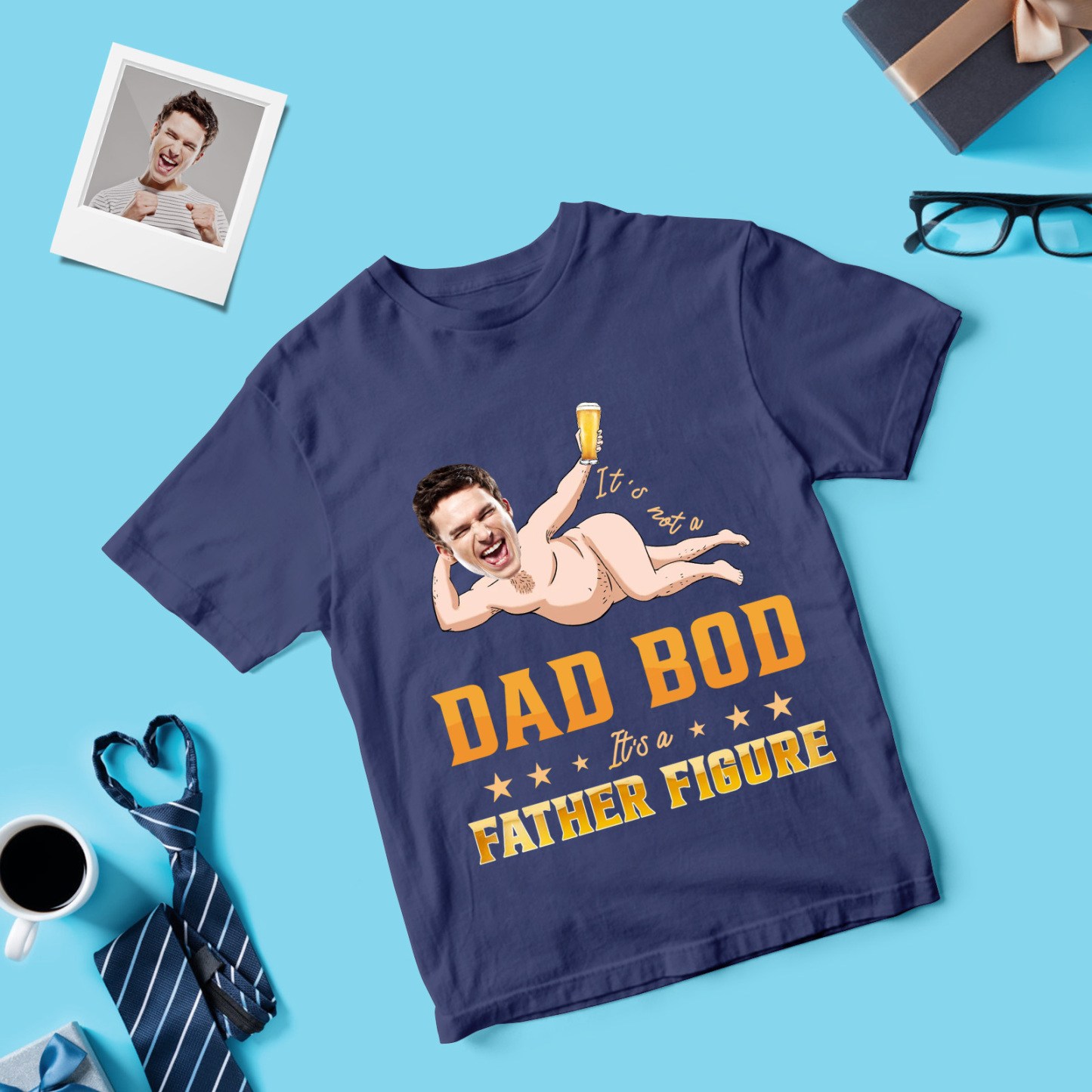 Custom Face T Shirt Personalized Dad Bod Father Figure Funny Face T Shirt Fathers Day Gift - GetPhotoSocksUk