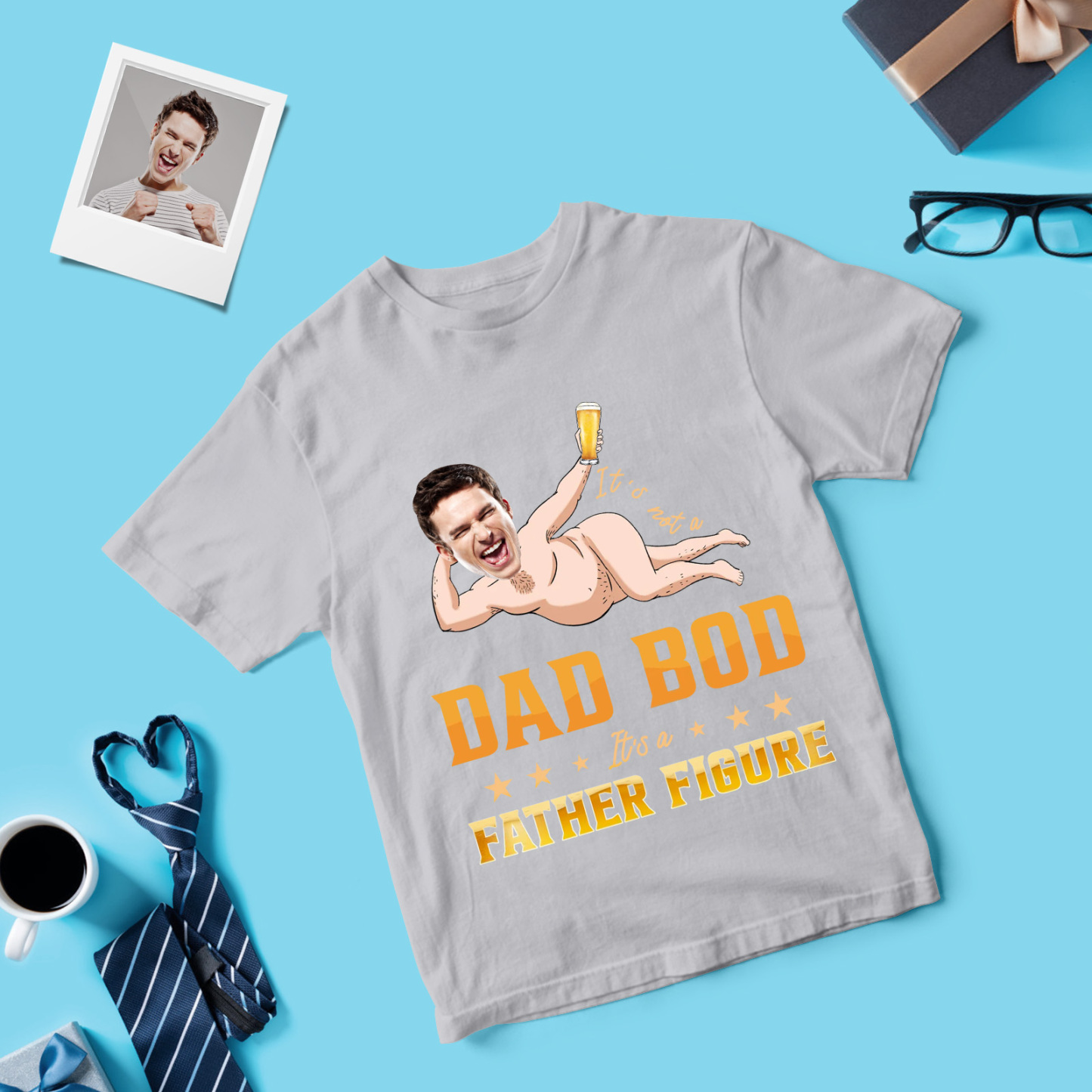 Custom Face T Shirt Personalized Dad Bod Father Figure Funny Face T Shirt Fathers Day Gift - GetPhotoSocksUk