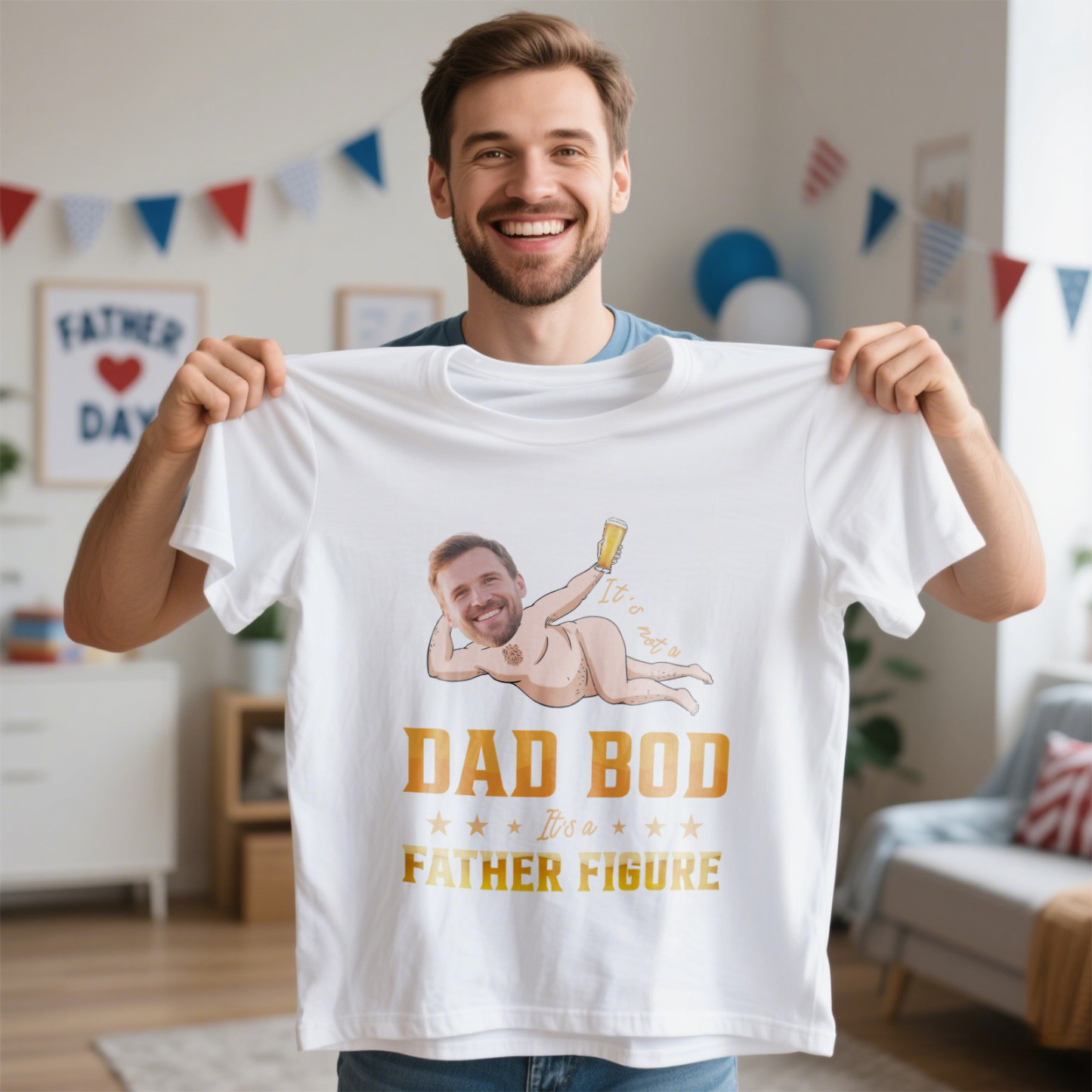 Custom Face T Shirt Personalized Dad Bod Father Figure Funny Face T Shirt Fathers Day Gift - GetPhotoSocksUk