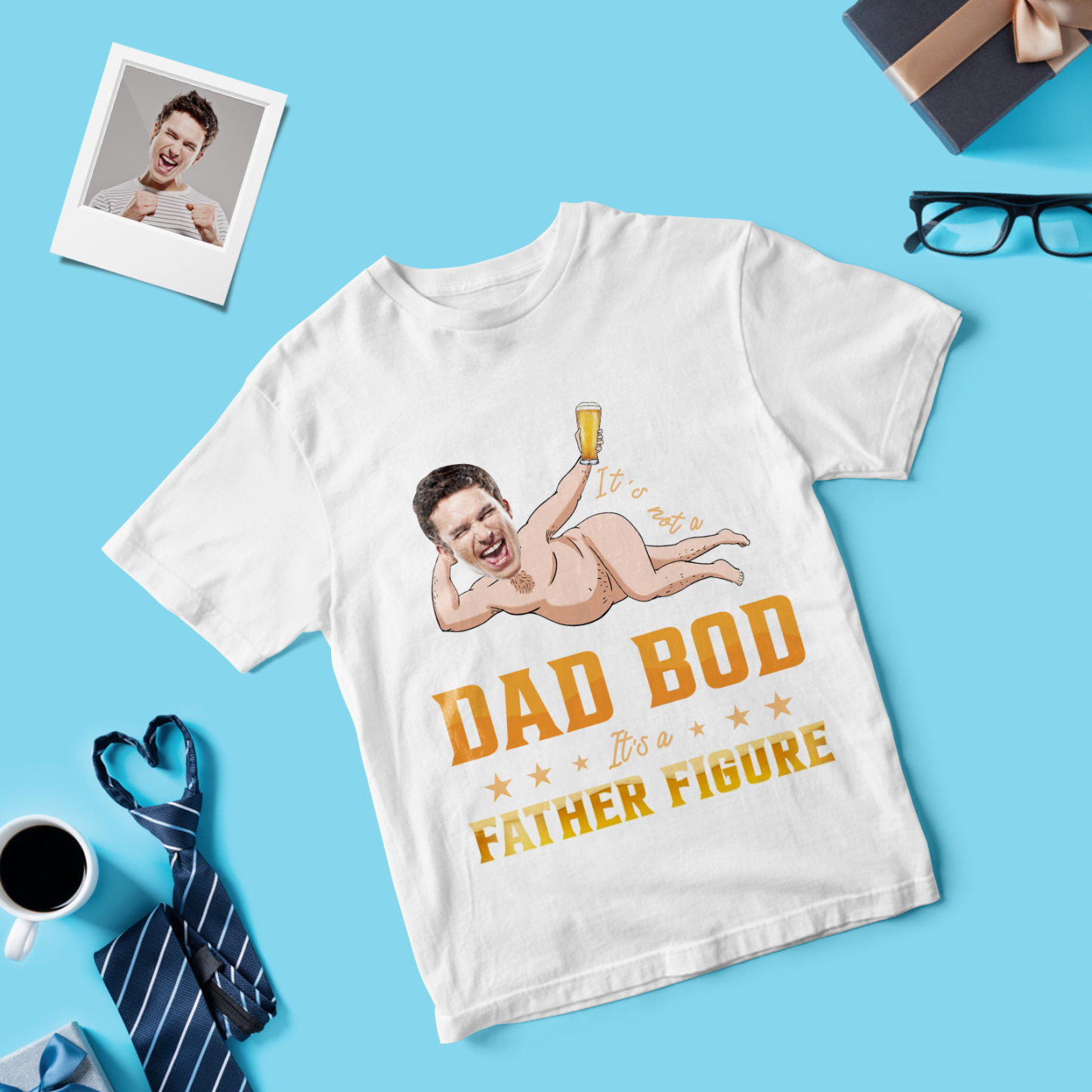 Custom Face T Shirt Personalized Dad Bod Father Figure Funny Face T Shirt Fathers Day Gift - GetPhotoSocksUk