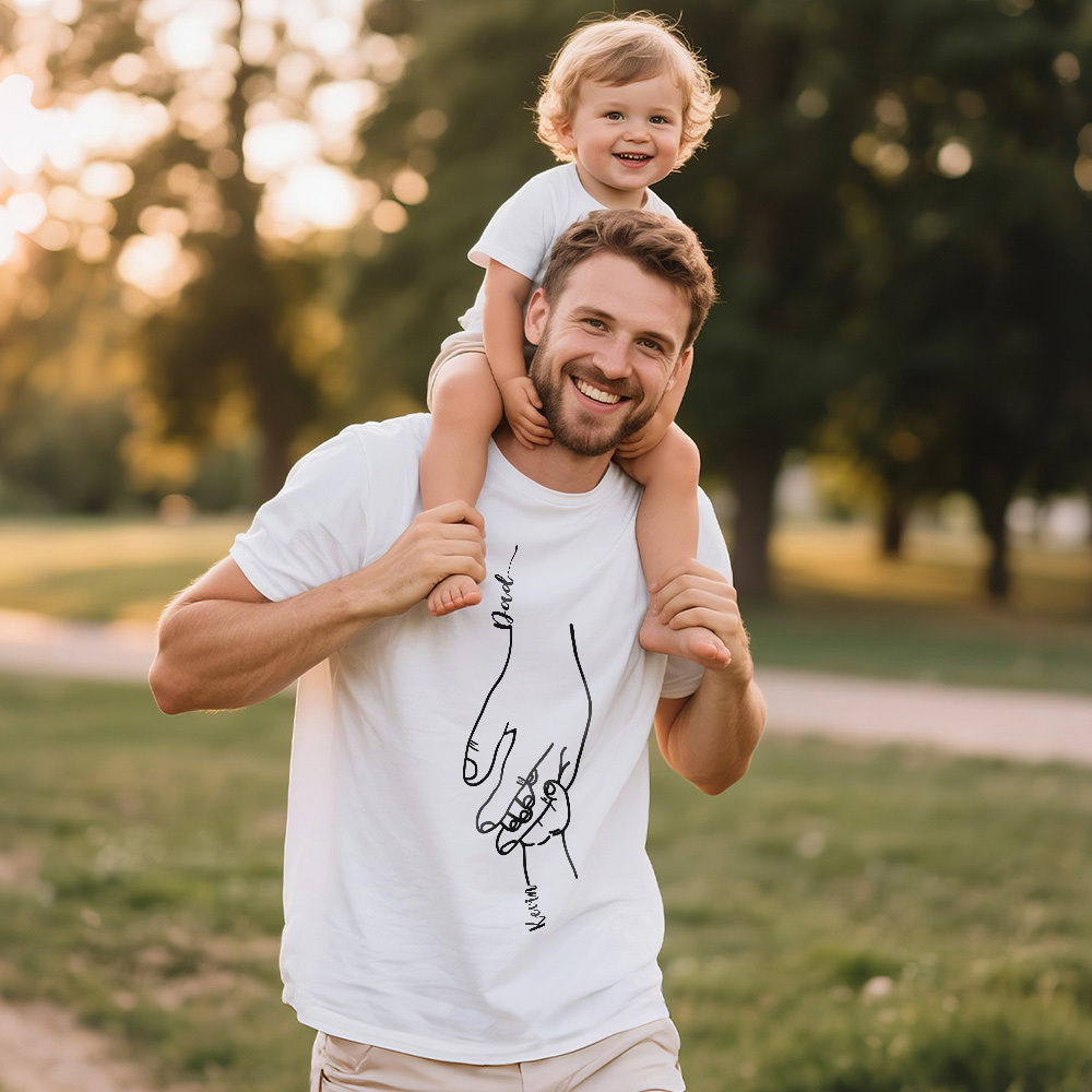 Personalized Dad Shirt With Kids Names Father's Day Shirt, Personalized Dad and Children Hands Shirt Gift for Husband - GetPhotoSocksUk