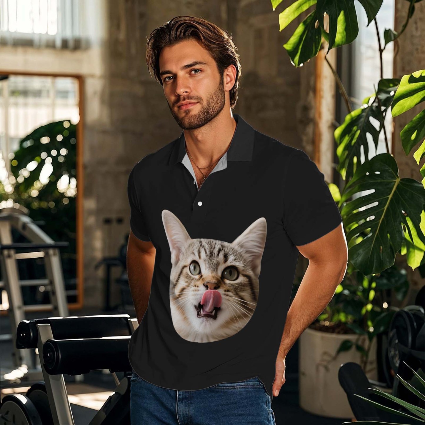 Custom Polo Shirt Personalized Face Polo Dark Blue Golf Polo Shirt Men's Polo Shirt Gift - GetPhotoSocksUk