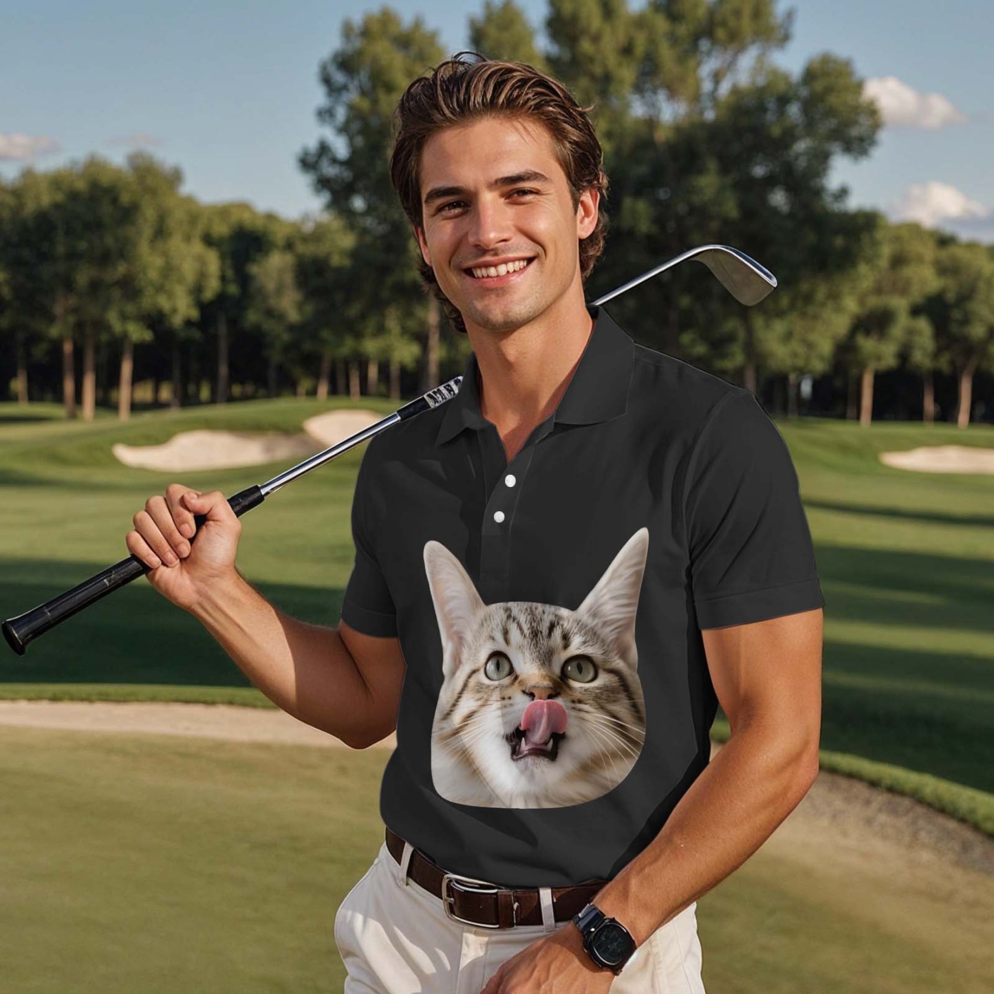 Custom Polo Shirt Personalized Face Polo Dark Blue Golf Polo Shirt Men's Polo Shirt Gift - GetPhotoSocksUk