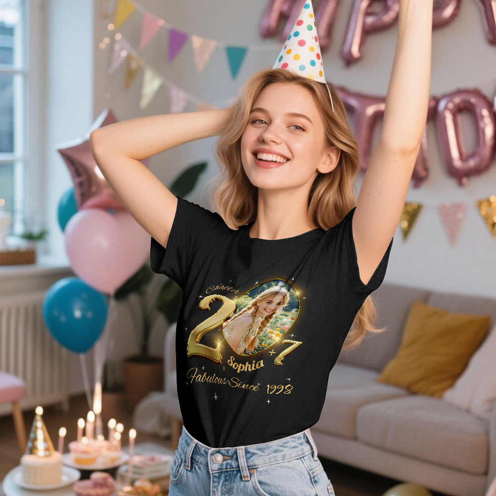 Custom Photo Vintage Tee Personalized Name Blue T-shirt Fabulous Since Year Ideas Birthday T Shirt - GetPhotoSocksUk