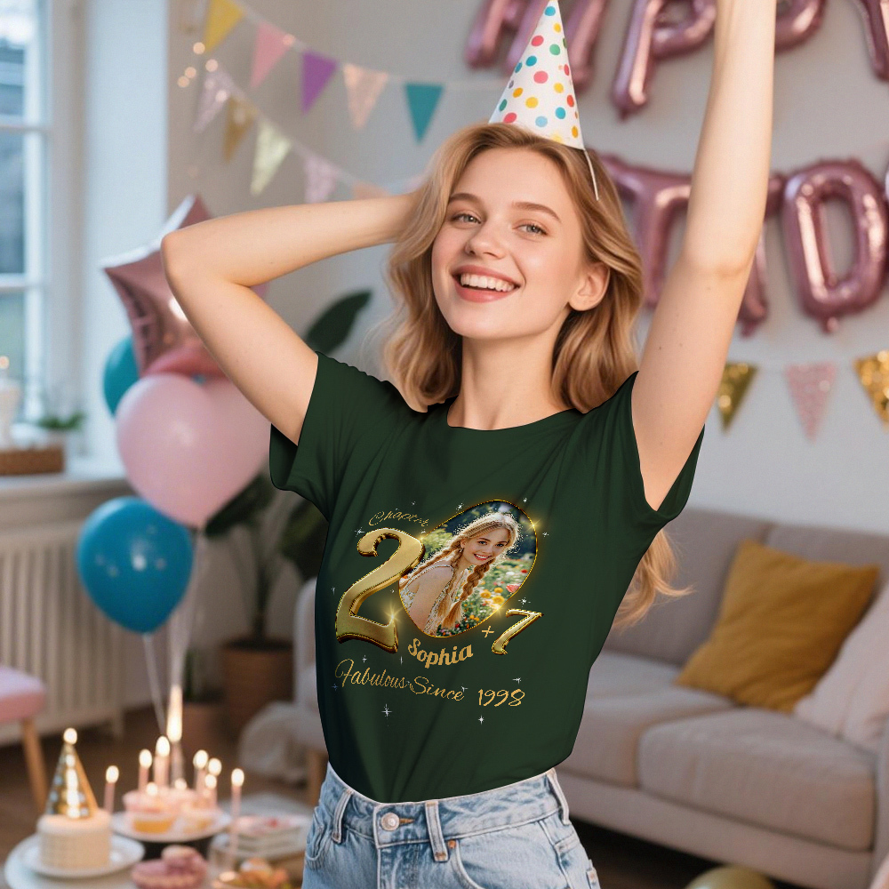 Custom Photo Vintage Tee Personalized Name Blue T-shirt Fabulous Since Year Ideas Birthday T Shirt - GetPhotoSocksUk