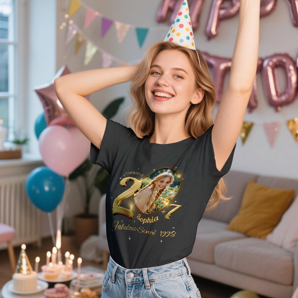 Custom Photo Vintage Tee Personalized Name T-shirt Fabulous Since Year Ideas Birthday T Shirt - GetPhotoSocksUk