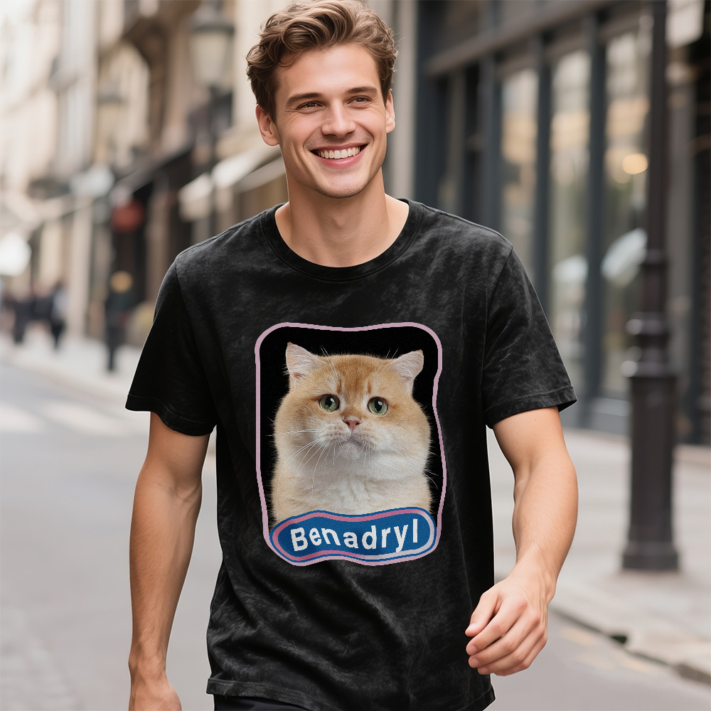 Custom Face Funny Cat Meme T-Shirt Vintage Graphic Tee with Your Photo and Text Retro 90s Style Cat Lover Shirt Unisex Pet - GetPhotoSocksUk