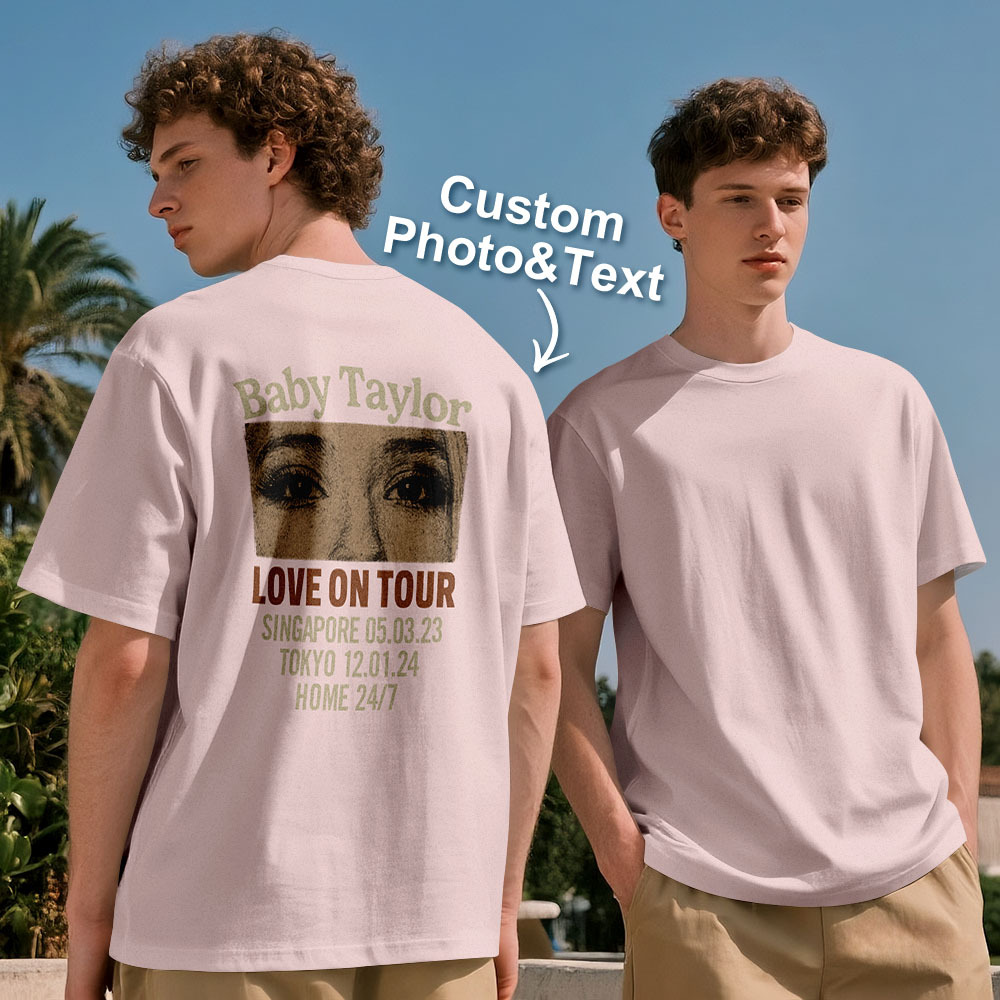Custom Photo Girlfriend Eyes Love on Tour Shirt With Text - GetPhotoSocksUk