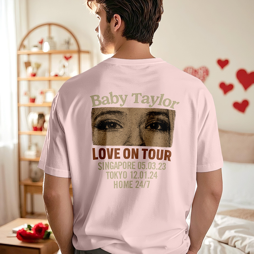 Custom Photo Girlfriend Eyes Love on Tour Shirt With Text - GetPhotoSocksUk