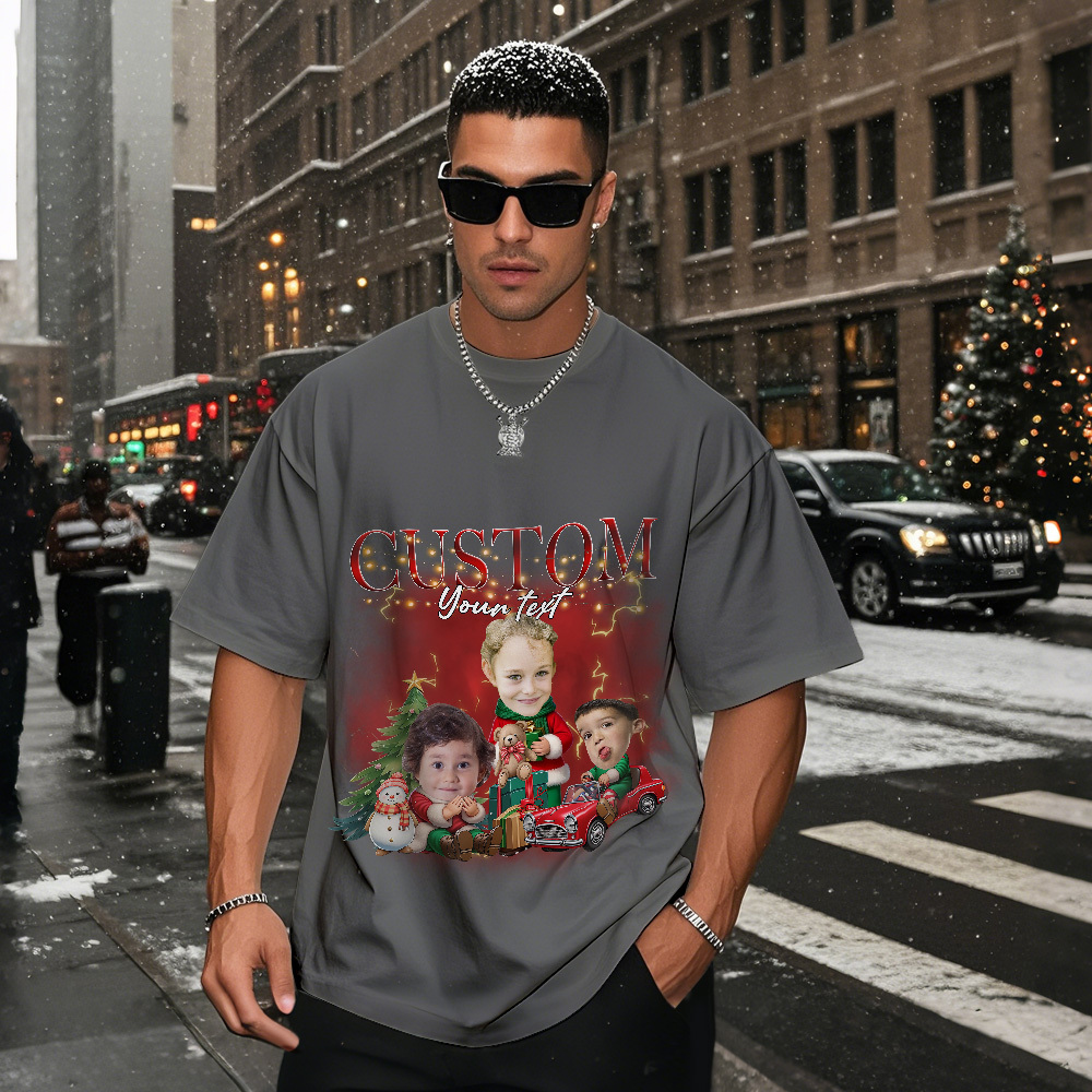Custom Santa Photo Tee Retro Christmas Shirt Cute Christmas Kids Shirt Funny Personalized Xmas Gift for Couples Friends - GetPhotoSocksUk
