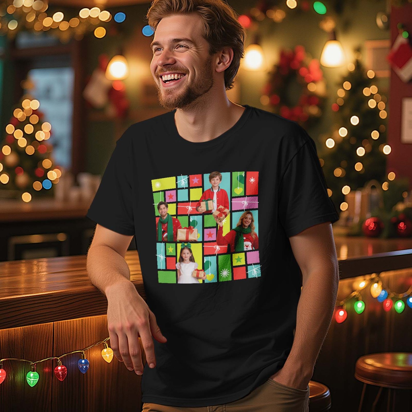 Custom Multi-image Photo T-shirts Personalized Christmas Gift for Family and Friends - GetPhotoSocksUk