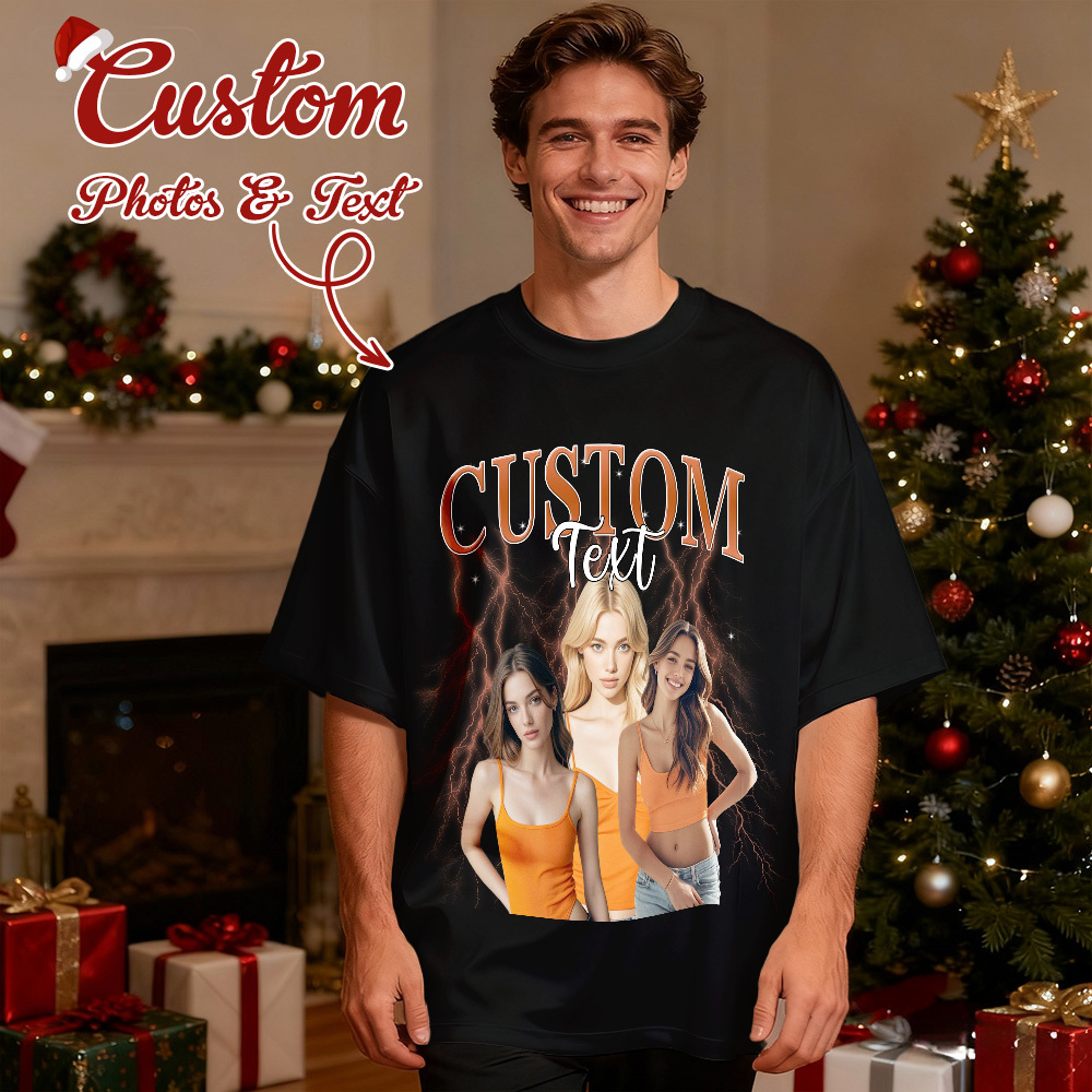 Christmas Gifts Custom Vintage Bootleg Shirt Cotton Photo Name Personalized Shirt Custom T Shirts 90's Tee - GetPhotoSocksUk