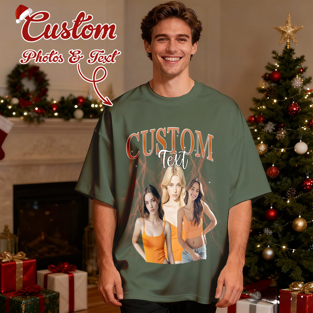 Christmas Gifts Custom Vintage Bootleg Shirt Cotton Photo Name Personalized Shirt Custom T Shirts 90's Tee - GetPhotoSocksUk