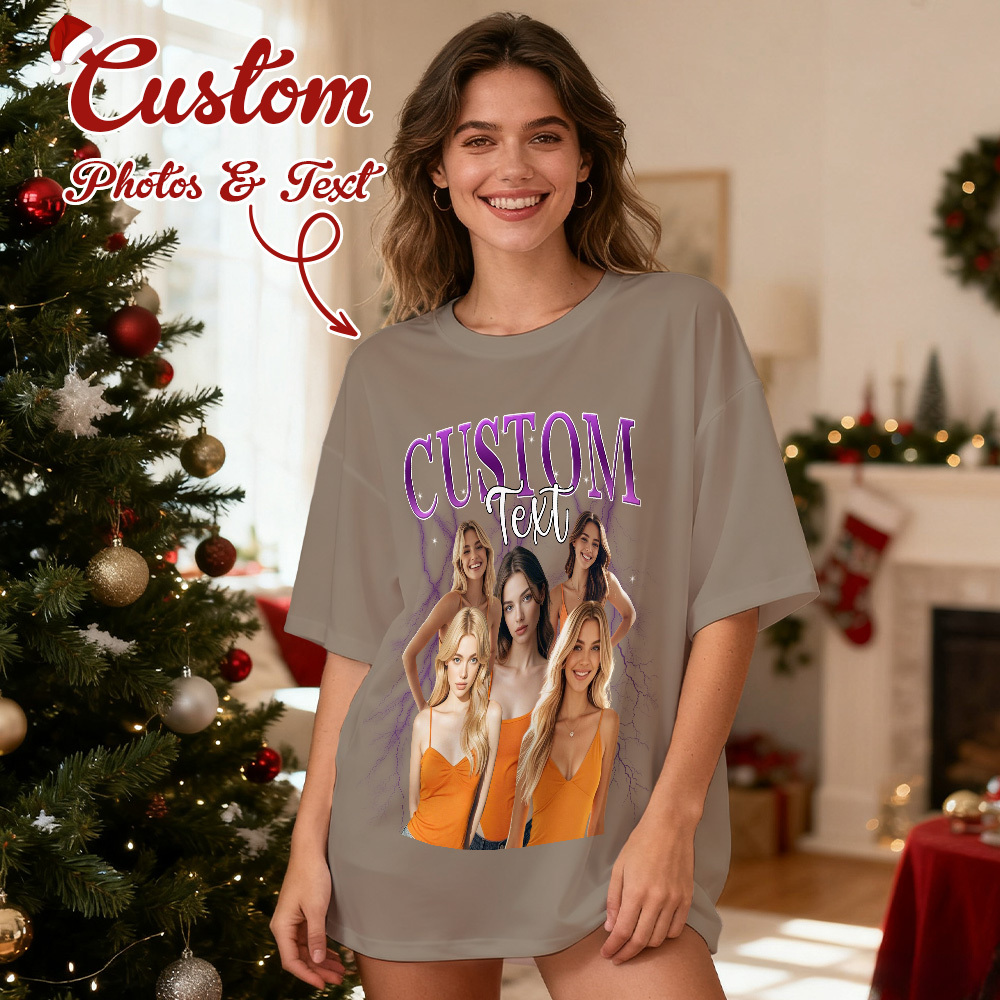 Christmas Gifts Custom Vintage Bootleg Shirt Cotton Photo Name Personalized Shirt Custom T Shirts 90's Tee - GetPhotoSocksUk