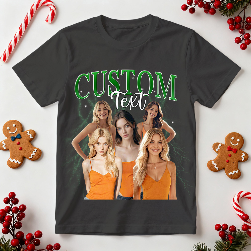 Custom Vintage Photo Tee Christmas Personalized Name Shirt Unique Gift for Lovers Family or Friends - GetPhotoSocksUk