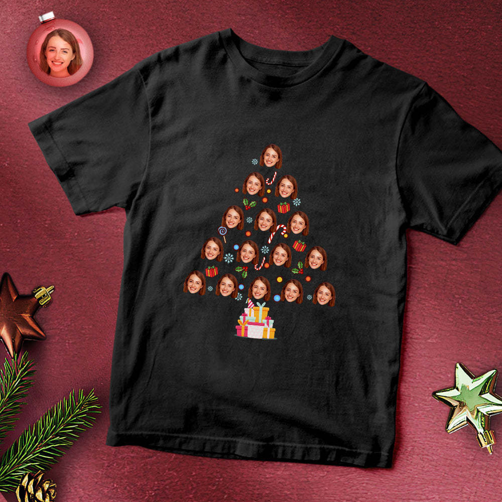 Custom Face T-shirt Faces on Tree Christmas T-shirt -