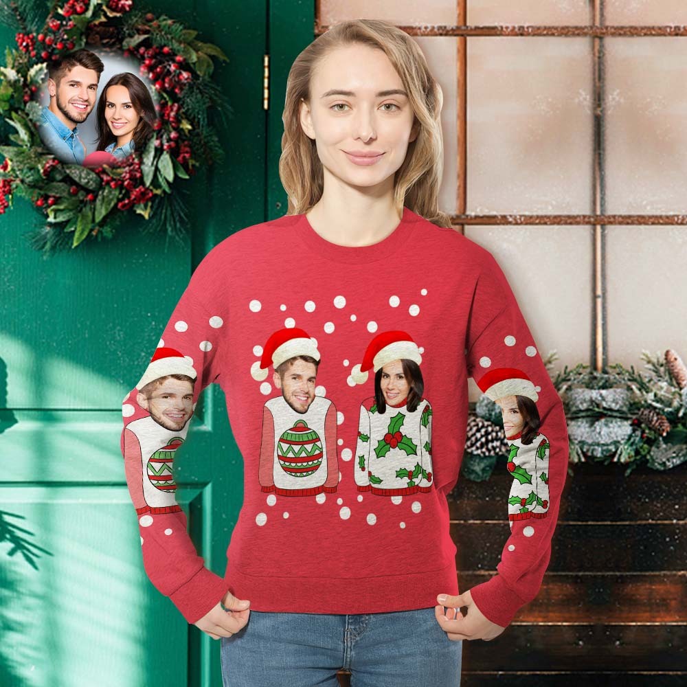 Custom Face Unisex Christmas Sweatshirt Casual Christmas Sweetheart Personalized Crewneck Shirt -