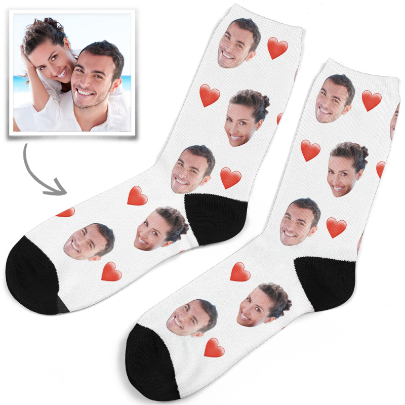 Custom Heart Face Socks Photo Socks White - Put your favorite photo on ...