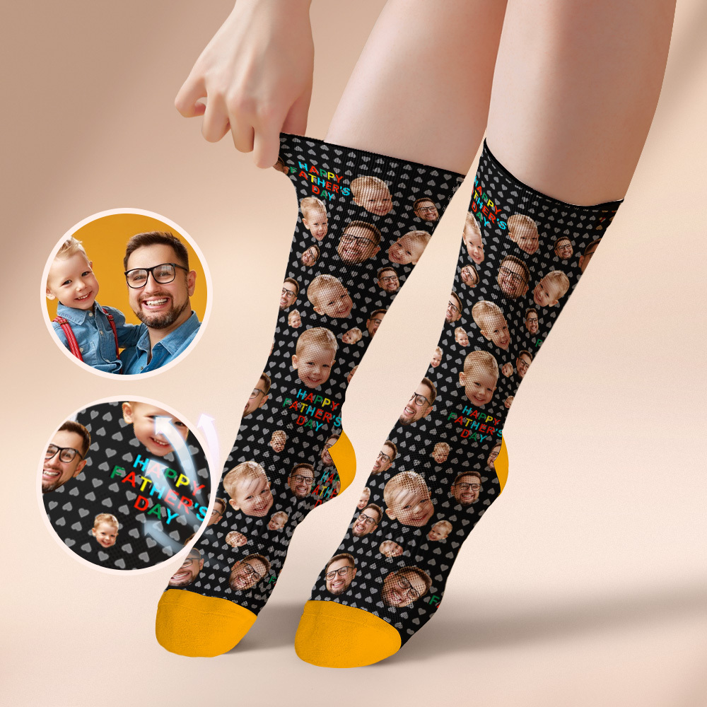 Custom Full Face Photo Print Socks Colorful Happy Fathers Day Personalized Custom Design Best Gift Idea - GetPhotoSocksUk