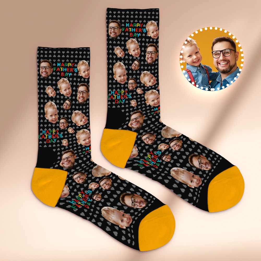 Custom Full Face Photo Print Socks Colorful Happy Fathers Day Personalized Custom Design Best Gift Idea - GetPhotoSocksUk
