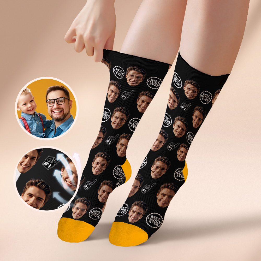 Custom Full Face Photo Print Socks Colorful Best Dad Ever Socks Personalized Custom Design Best Gift Idea For Father - GetPhotoSocksUk