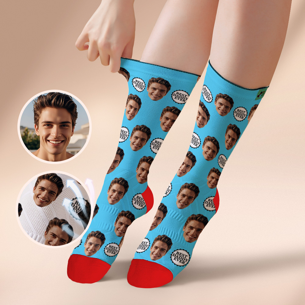 Custom Full Face Photo Print Socks Colorful Best Dad Ever Socks Personalized Custom Design Best Gift Idea For Father - GetPhotoSocksUk