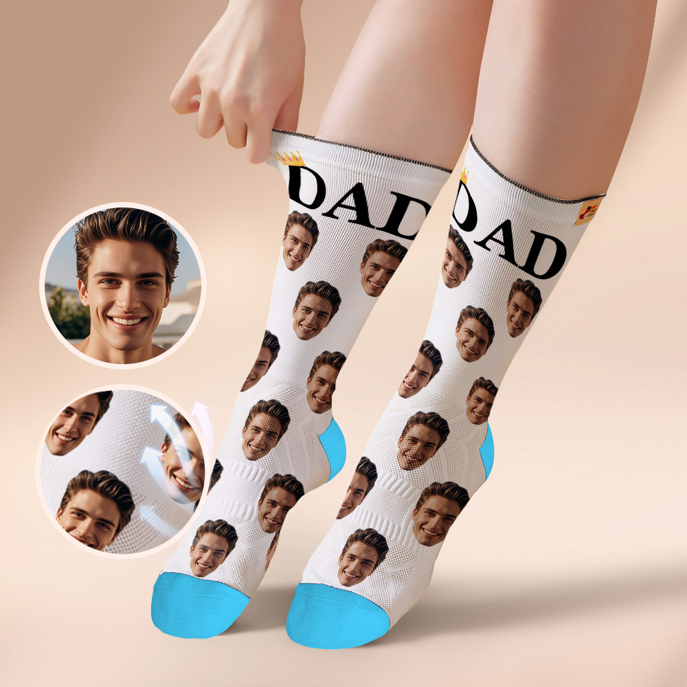 Custom Full Face Photo Print Socks, Colorful Crown Dad Socks Personalized Custom Design Best Gift For Dad - GetPhotoSocksUk