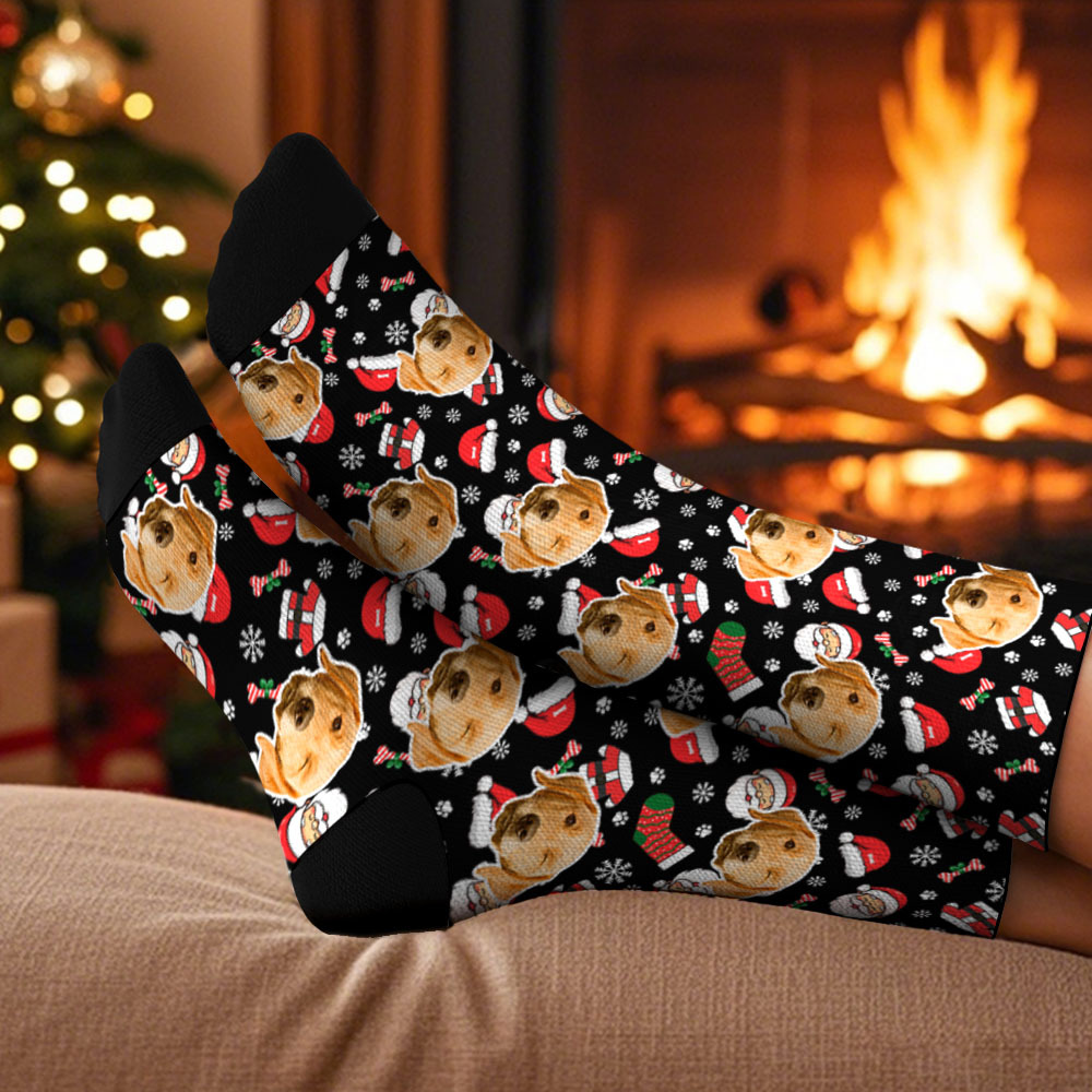 Custom Face Santa Cute Multicolor Socks Personalized Christmas Photo Socks Funny Holiday Gift for Family & Friends - GetPhotoSocksUk