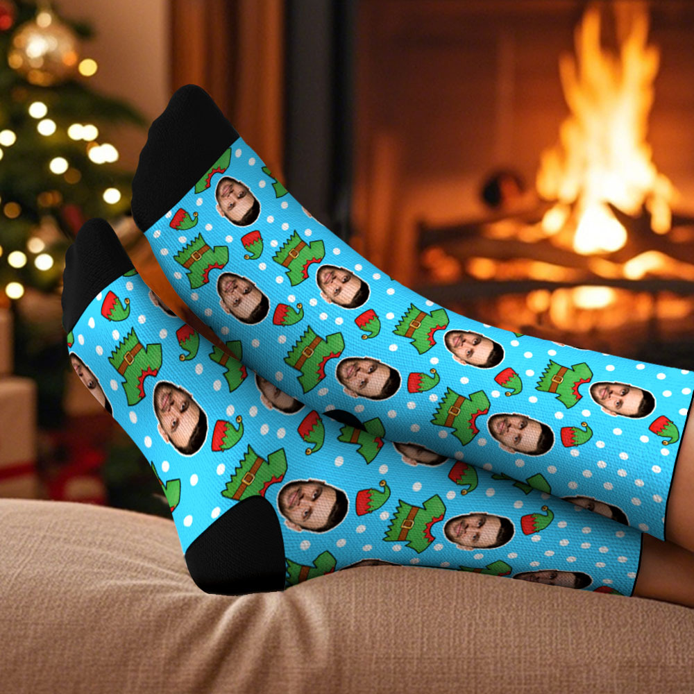Custom Face Socks Christmas Lights Multicolor Socks Personalized Christmas Photo Socks Funny Holiday Gift for Family & Friends - GetPhotoSocksUk