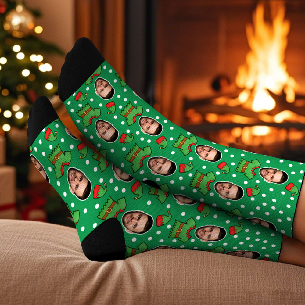 Custom Face Socks Christmas Lights Multicolor Socks Personalized Christmas Photo Socks Funny Holiday Gift for Family & Friends - GetPhotoSocksUk
