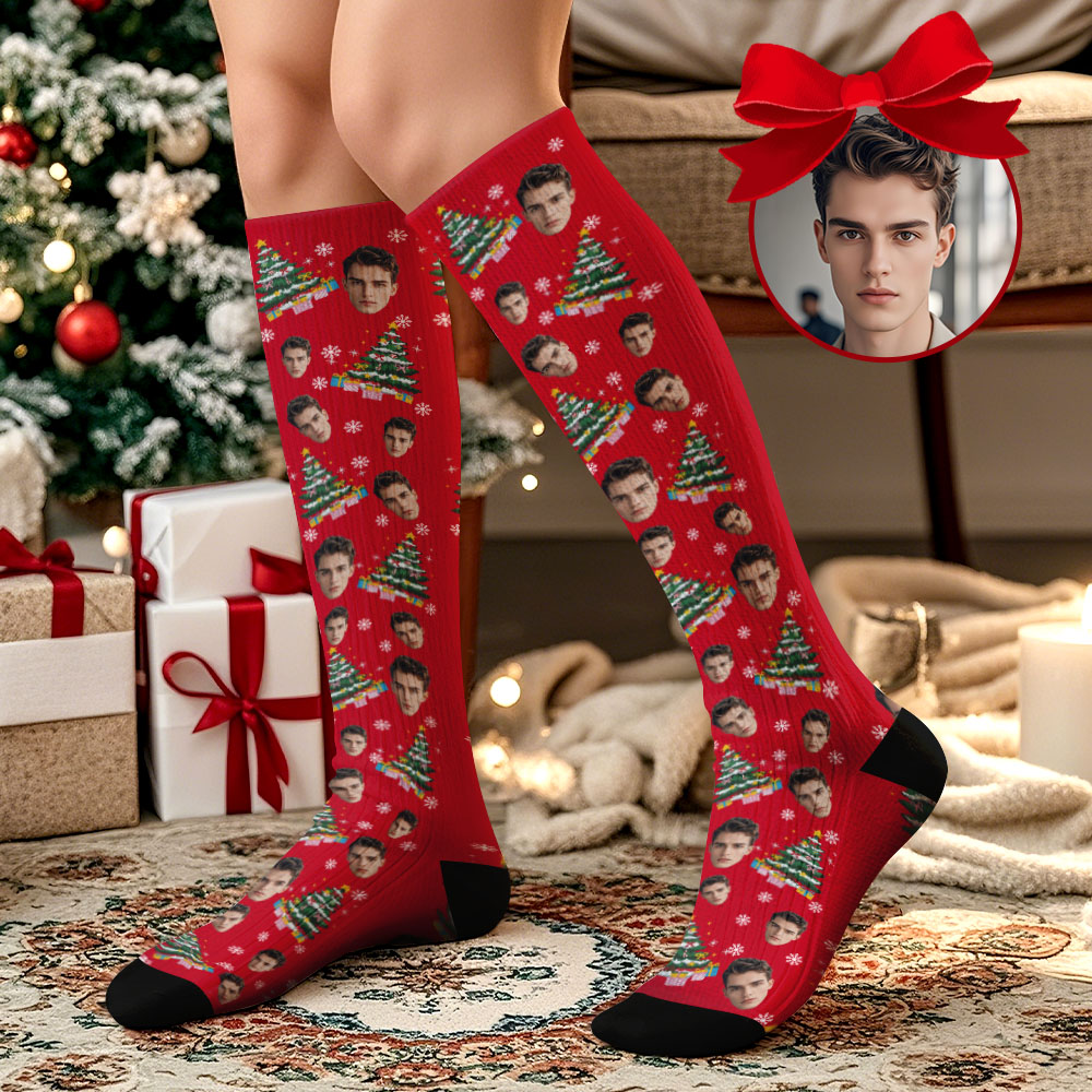 Custom Face Knee High Socks Socks Merry Christmas for Lover Gifts