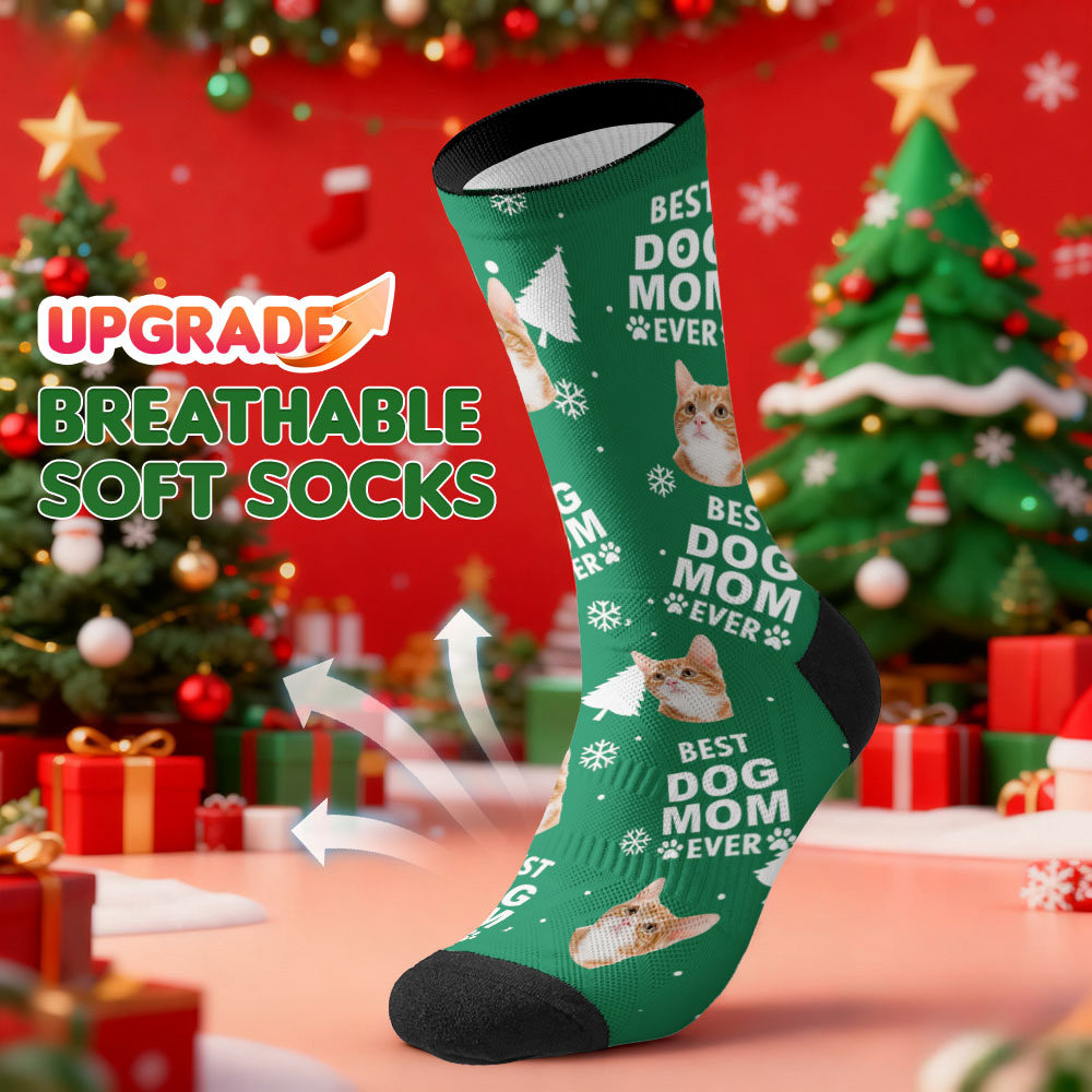 Personalized Pet Cat Theme Socks Christmas Socks Custom Best Cat Mom Socks Pet Lover Santa Socks Gift - GetPhotoSocksUk