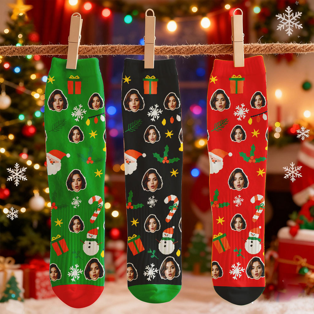 Custom Face Printed Socks Christmas Gift Box Light Personalized Custom Designs Best Santa Gift Idea - GetPhotoSocksUk