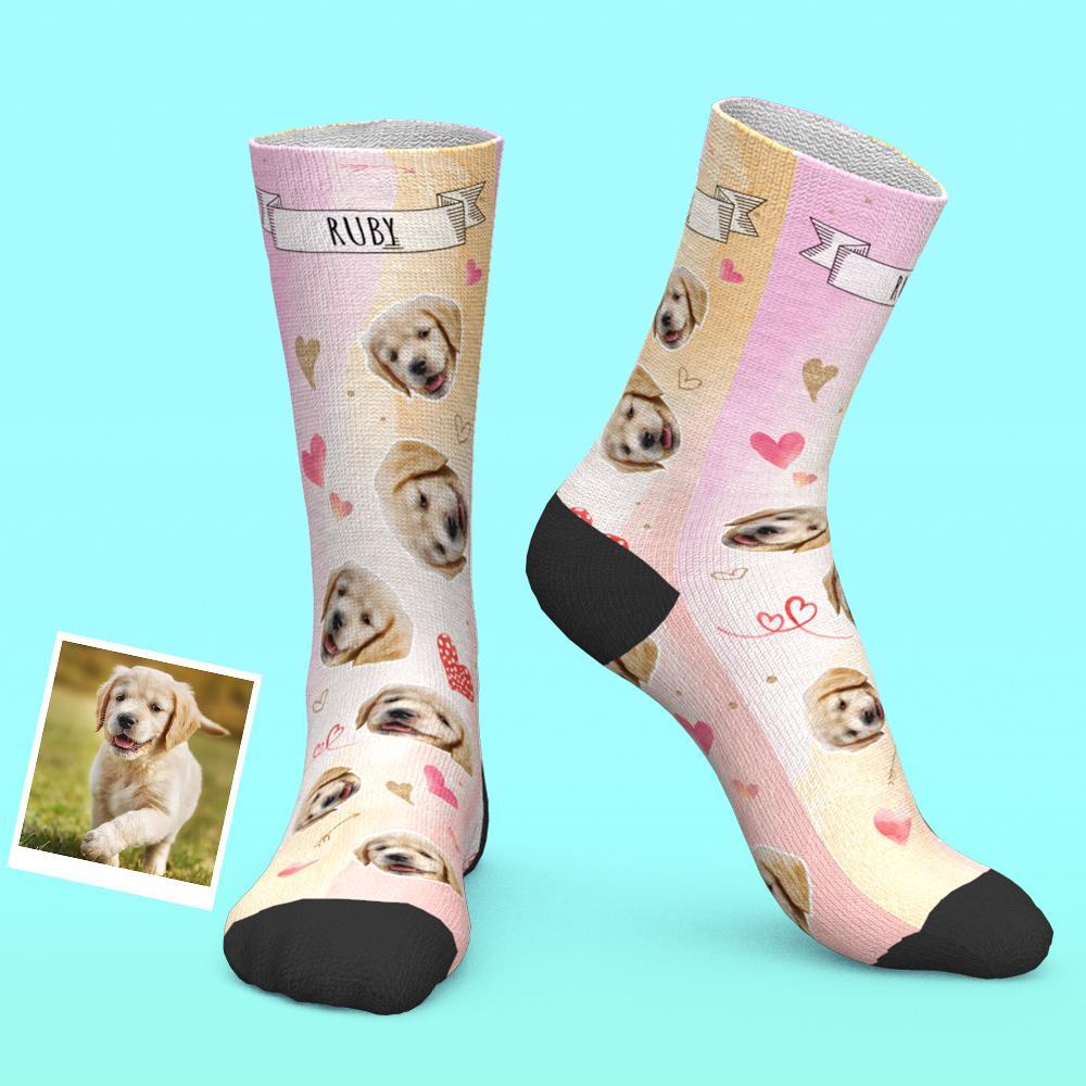 Custom Face Love hearts Personalised Socks with Your Dogs Face - Great Gift for Dog Lovers