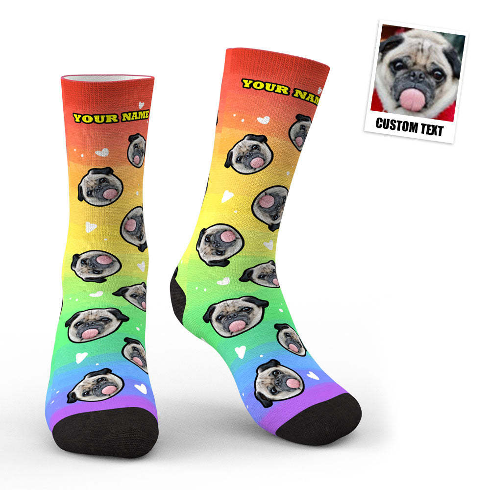 Custom Face Rainbow Print Socks 3D Preview Gift For Dog Lover -