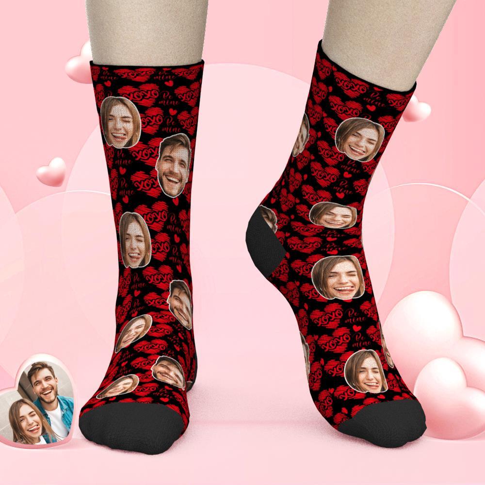 3D Preview Custom Face Heart Socks Valentine's Day Gifts - XOXO -