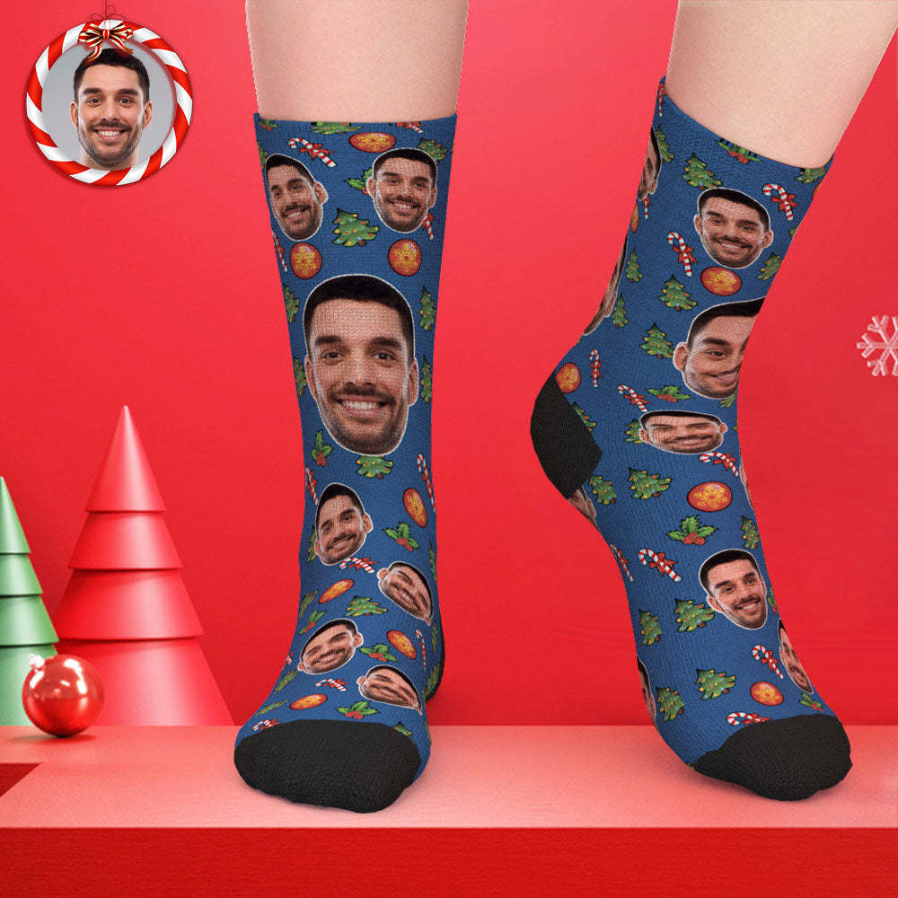 Custom Face Socks Candy Cane Christmas Socks -