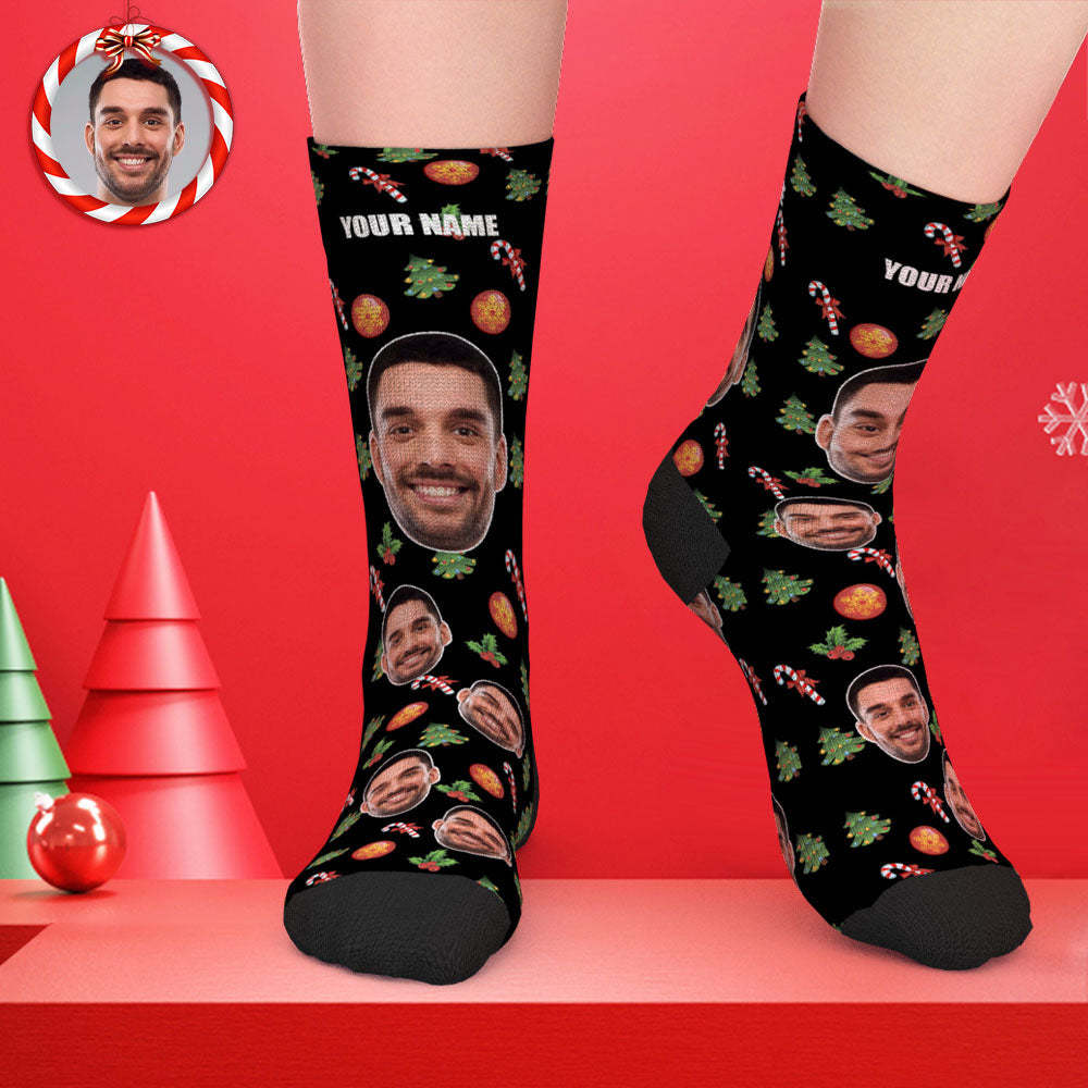 Custom Face Socks Candy Cane Christmas Socks -