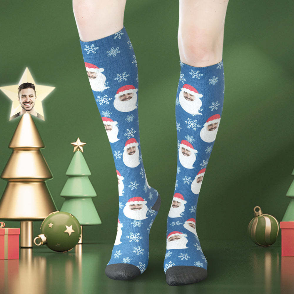 Custom Face Knee High Socks Christmas Santa Claus -