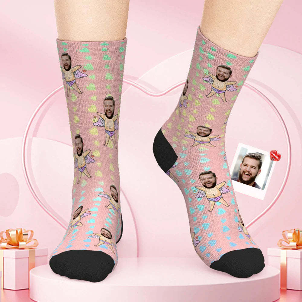 Custom Face Socks Cupid Funny Socks Valentine's Day Gift -