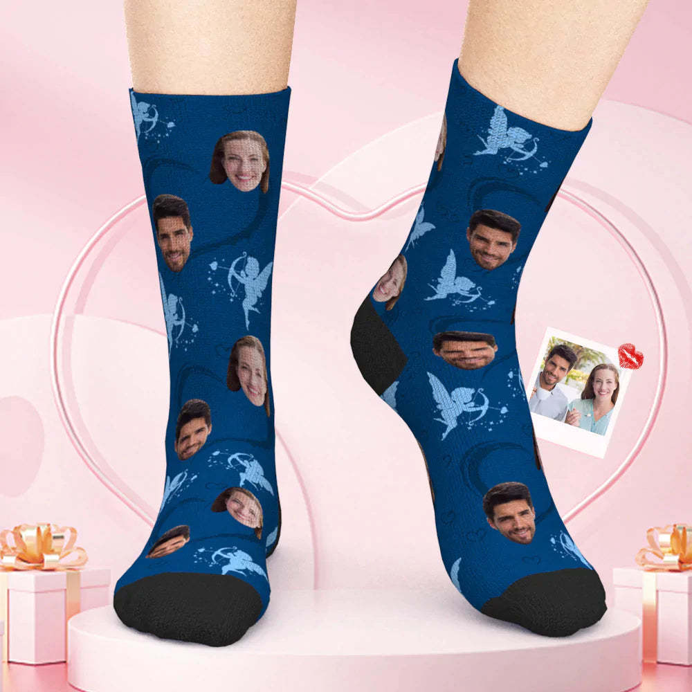 Custom Face Couple Heart Socks Cupid Valentine's Day Gift -