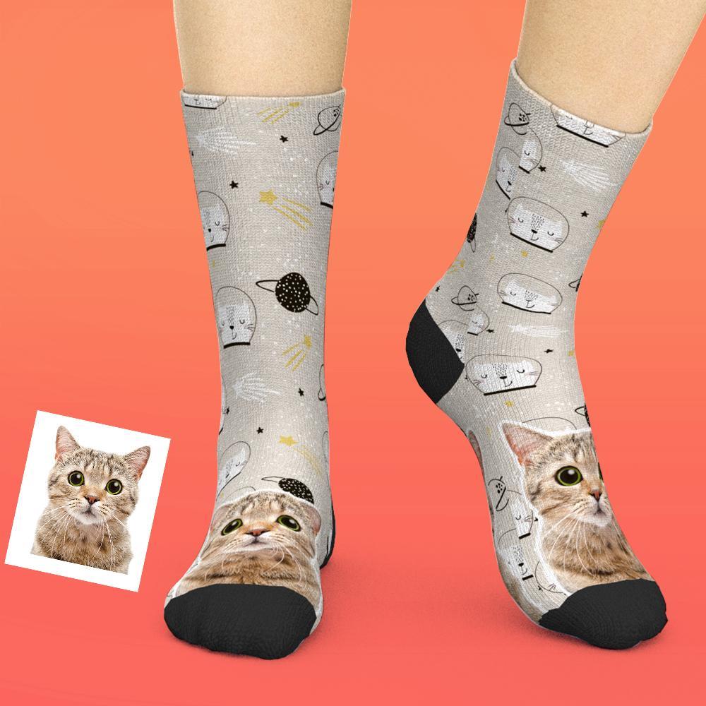 Custom Face Socks Add Pictures And Name - Cute Kitten Pattern Personal