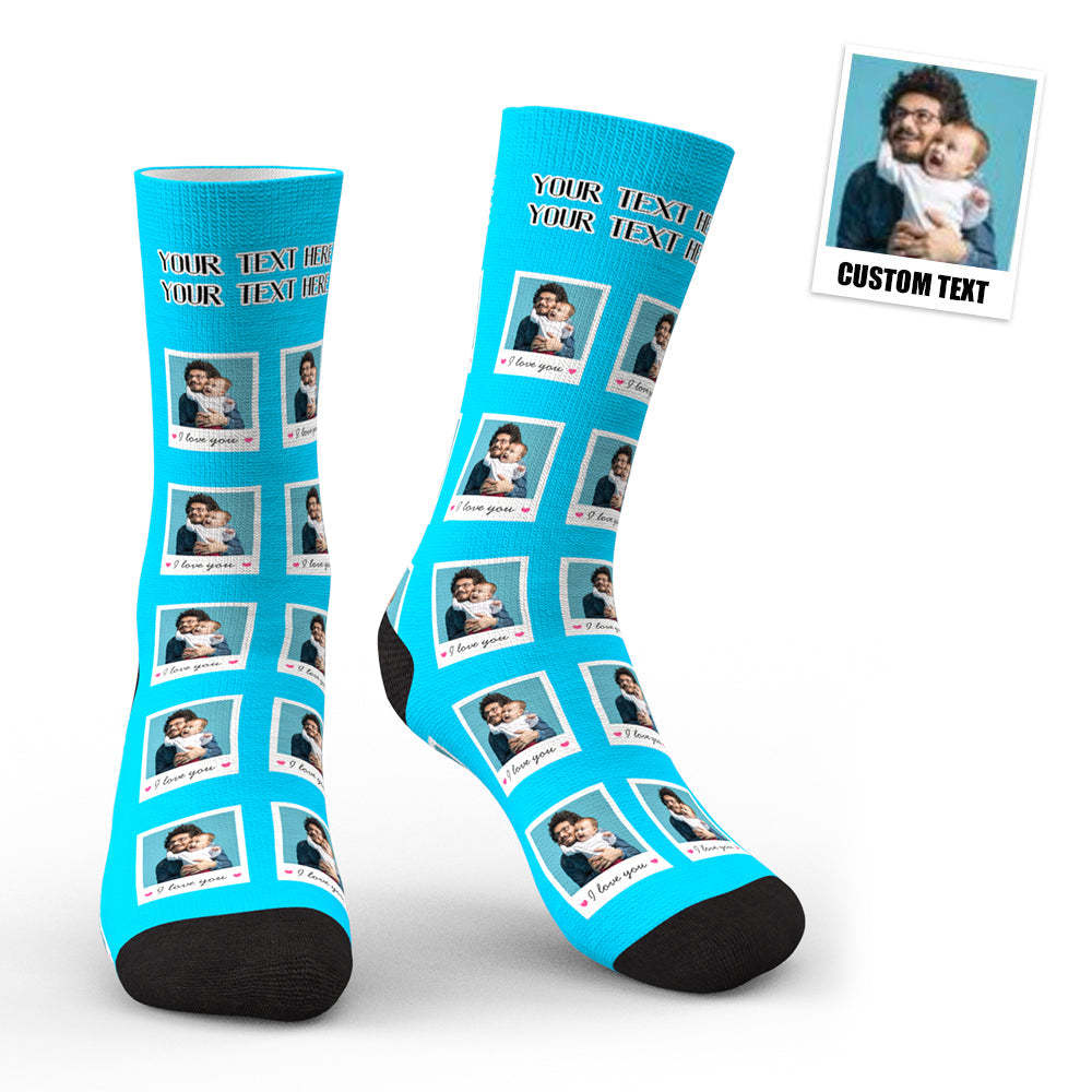 3D Preview Custom I Love You Polaroid Socks -