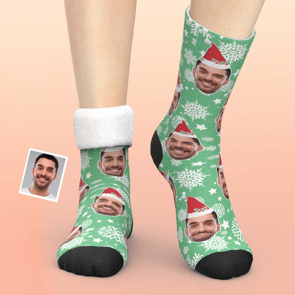 Custom Thick Socks Photo 3D Digital Printed Socks Autumn Winter Warm Socks Christmas Santa Hat -