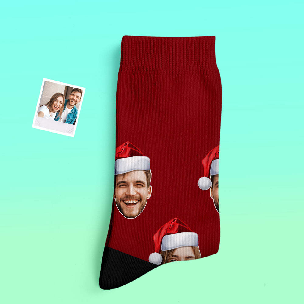 Custom Thick Socks Photo 3D Digital Printed Socks Autumn Winter Warm Socks Wear Santa Hat -