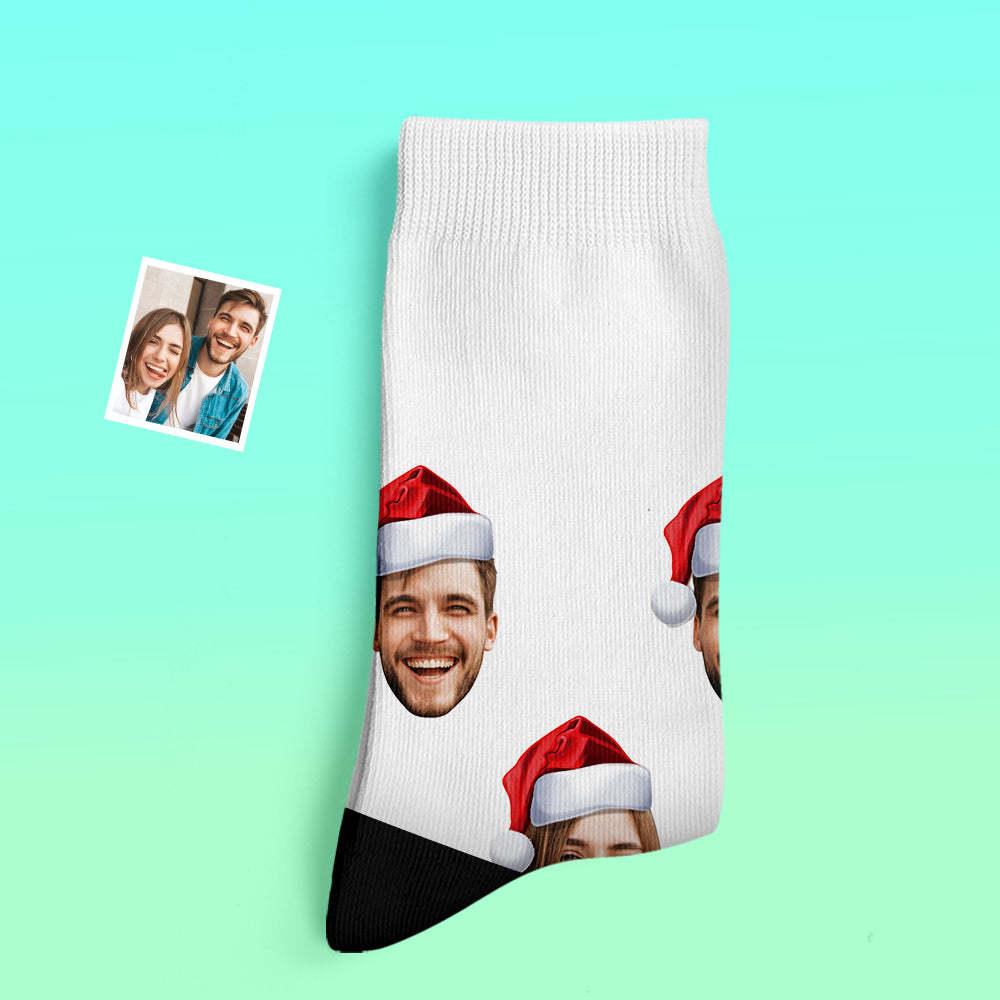 Custom Thick Socks Photo 3D Digital Printed Socks Autumn Winter Warm Socks Wear Santa Hat -