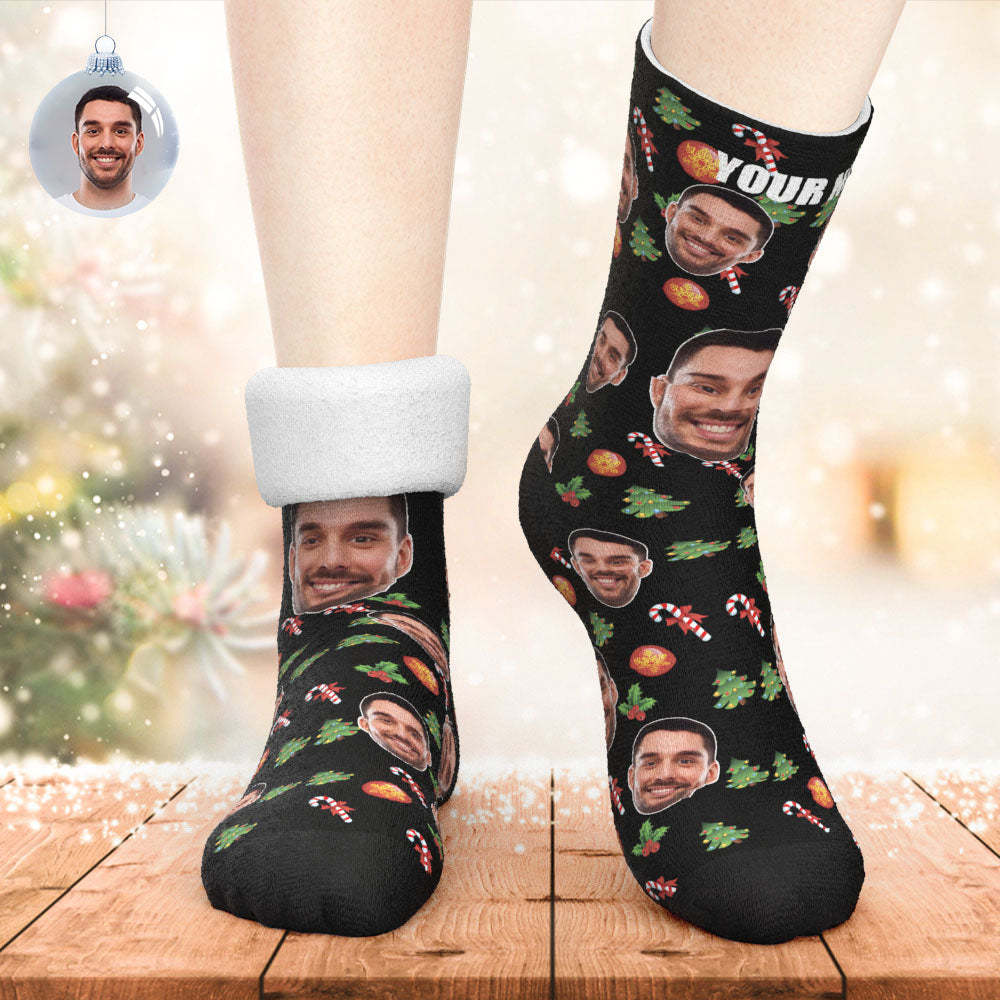 Custom Thick Socks Photo 3D Digital Printed Socks Winter Warm Candy Cane Christmas Socks -